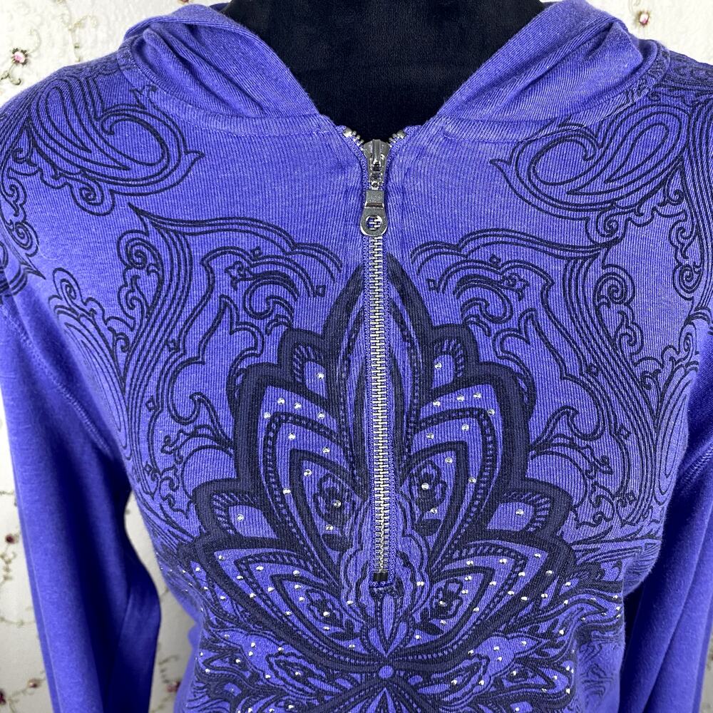 Y2K Style&Co Rhinestone Mandala Layered Quauter Zip Adjustable Grunge Hoodie XL - Picture 7 of 10